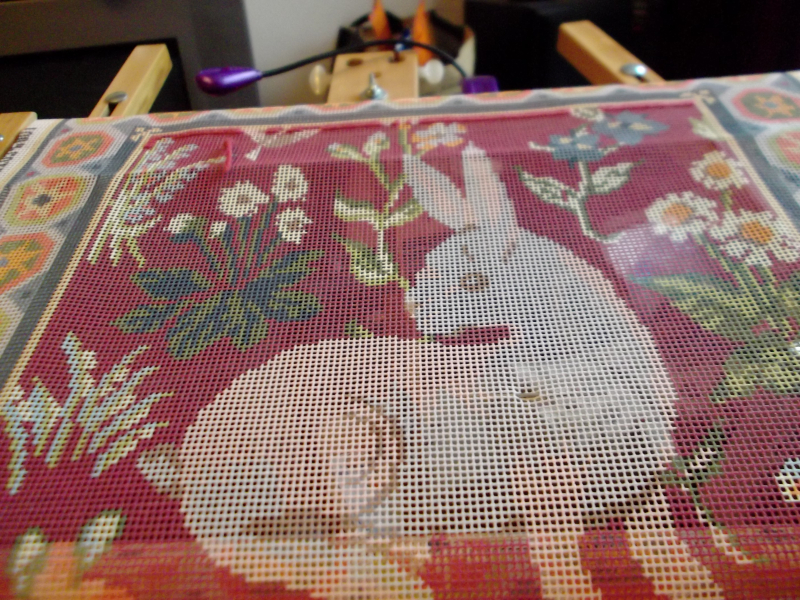 Desk  needlepoint and food 015