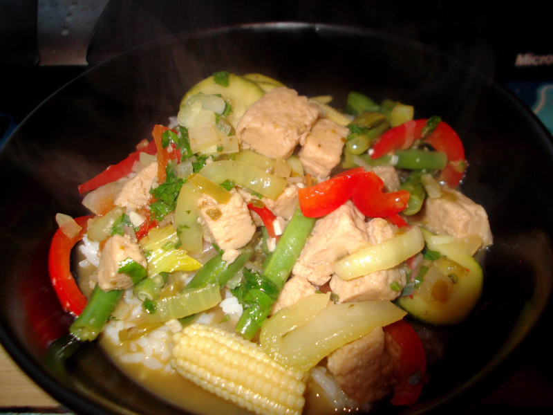 Desk  needlepoint and food 012